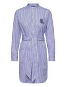 Striped Belted Broadcloth Shirtdress Kort Kjole Blue Lauren Ralph Laur...