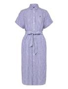 Striped Linen Short-Sleeve Shirtdress Knælang Kjole Blue Polo Ralph La...