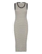 2X2 Cotton Stripe Ama Dress Knælang Kjole Black Mads Nørgaard