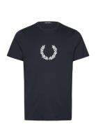 Flocked Laurel Wreath Gra Tee Tops T-Kortærmet Skjorte Black Fred Perr...