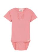 Body Ss Rib Bodies Short-sleeved Pink Minymo
