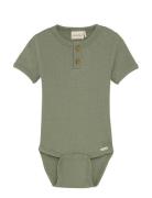 Body Ss Rib Bodies Short-sleeved Khaki Green Minymo