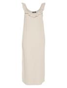 Pcsastina Sl Midi Dress Wvn Bc Knælang Kjole Beige Pieces