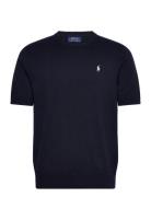 Cotton Crewneck Short-Sleeve Sweater Tops T-Kortærmet Skjorte Navy Pol...