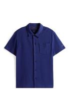 Open Knit Full Placket Reg Polo Tops Knitwear Short Sleeve Knitted Pol...