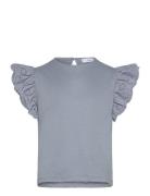 English-Embroidered Cotton T-Shirt Tops T-Kortærmet Skjorte Blue Mango