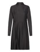 Slfalana Ls Short Satin Dress B Knælang Kjole Black Selected Femme