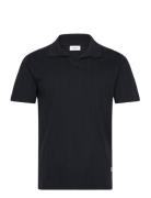 Jacquard V-Neck Polo S/S Tops Knitwear Short Sleeve Knitted Polos Navy...