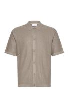Knitted S/S Polo Cardigan Tops Knitwear Cardigans Beige Lindbergh