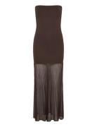 Isola Drop Waist Sheer Knitted Dress Designers Maxi Dress Brown Malina