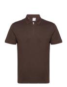 Slhfave Zip Ss Polo Noos Tops Polos Short-sleeved Brown Selected Homme