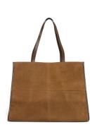 Leather Shopper Bag With Stitching Shopper Taske Beige Mango