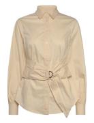 Tie-Front Cotton-Blend Shirt Tops Shirts Long-sleeved Cream Lauren Ral...