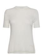 Fine Gauge Viscose Short Sleeve Tops Knitwear Jumpers White Calvin Kle...