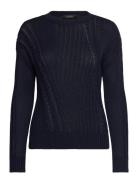 Pointelle-Knit Cotton Crewneck Sweater Tops Knitwear Jumpers Navy Laur...