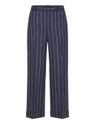 Striped Herringb Cropped Pant Bottoms Trousers Straight Leg Navy Laure...