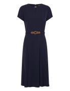 Belted Georgette Dress Knælang Kjole Navy Lauren Ralph Lauren