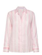 Striped Cotton Shirt Tops Shirts Long-sleeved Pink Mango