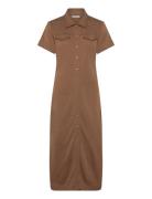 Gold Button Midi Shirt Drs Knælang Kjole Brown Tommy Hilfiger