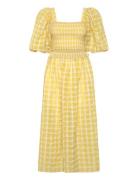 Delicate Checked Maxi Dress Knælang Kjole Yellow Stella Nova
