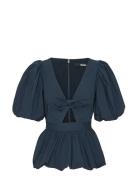 Puff Sleeve Bubble Top Tops Blouses Short-sleeved Navy ROTATE Birger C...