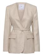 Linen Suit Jacket With Belt Outerwear Jackets Light-summer Jacket Beig...