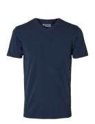 Slhnewpima Ss V-Neck Tee Noos Tops T-Kortærmet Skjorte Navy Selected