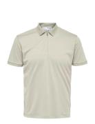 Slhfave Zip Ss Polo Noos Tops Polos Short-sleeved Cream Selected