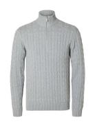 Slhryan Structure Half Zip Tops Knitwear Half Zip Jumpers Grey Selecte...
