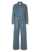 Slfmarley Ls Mid Blue Denim Jumpsuit Bottoms Jumpsuits Blue Selected