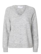 Slflulu New Ls Knit V-Neck B Noos Tops Knitwear Jumpers Grey Selected