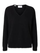 Slflulu New Ls Knit V-Neck B Noos Tops Knitwear Jumpers Black Selected