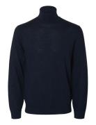 Slhtray Ls Knit Merino Roll Neck Noos Tops Polos Long-sleeved Navy Sel...
