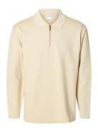 Slhrelaxhank Ls Polo Sweat Tops Polos Long-sleeved Cream Selected