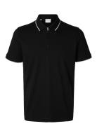 Slhfave Sport Zip Ss Polo Noos Tops Polos Short-sleeved Black Selected