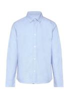 Slim-Fit Oxford Shirt Tops Shirts Short-sleeved Shirts Blue Mango
