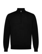 100% Wool Sweater With Perkins Neck Tops Knitwear Half Zip Jumpers Bla...