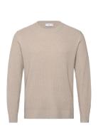 Fine Rib-Knit Cotton Sweater Tops Knitwear Round Necks Beige Mango