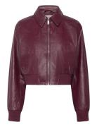 A-Cropped Crinkle Faux Leather B Læderjakke Skindjakke Burgundy Calvin...