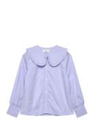 Double Baby-Collar Shirt Tops Shirts Long-sleeved Shirts Blue Mango