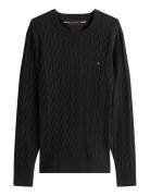 Classic Cotton Cable Crew Neck Tops Knitwear Round Necks Black Tommy H...
