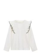 Ruffled Ribbed T-Shirt Tops T-shirts Long-sleeved T-Skjorte White Mang...