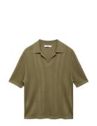 Ribbed Knit Polo Shirt Tops Knitwear Short Sleeve Knitted Polos Khaki ...