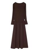 Smock Detail Maxi Dress Maxikjole Festkjole Brown Lexington Clothing