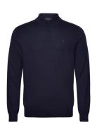 Wool Polo-Collar Sweater Tops Knitwear Long Sleeve Knitted Polos Navy ...