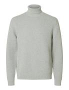 Slhdane Ls Knit Structure Roll Neck Noos Tops Knitwear Turtlenecks Gre...