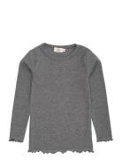 Modal Rib Ls Tee W. Heart Hole Pattern Tops T-shirts Long-sleeved T-Sk...