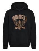 Americana Hoodie Tops Sweatshirts & Hoodies Hoodies Black Wrangler