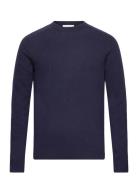 Lambswool Crew Neck Tops Knitwear Round Necks Navy Knowledge Cotton Ap...