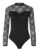 Pcmilly Ls Lace Bodystocking Noos Bodies Slip Black Pieces